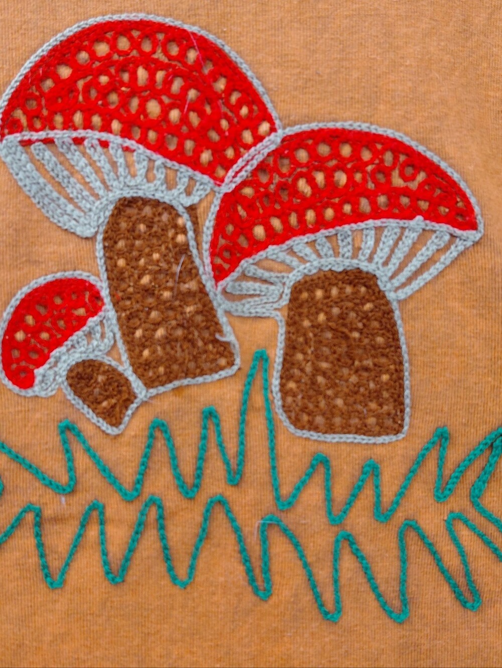 Mushroom Embroidery Crop Top Size Small Orange Fall Autumn Hobbit Girl - Picture 8 of 9